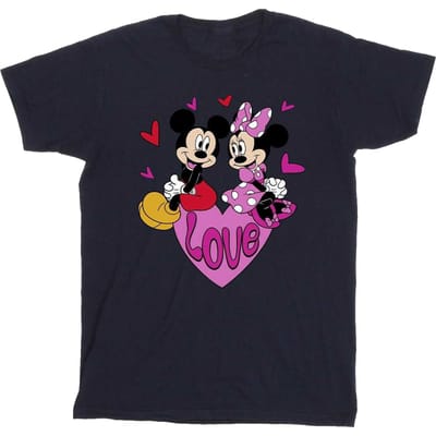 Disney Heren Love Mickey & Minnie Mouse Harten Katoenen T-Shirt (Marineblauw)