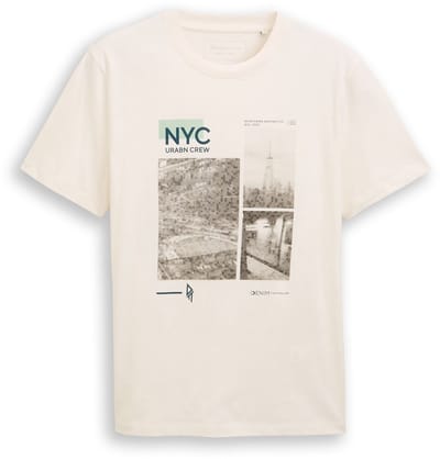 Tom Tailor Denim - T-shirt met fotoprint - Maat S - Gardenia White