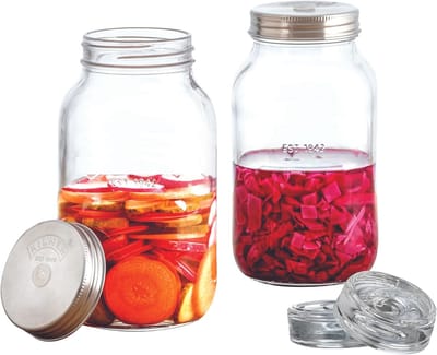 Famanu - Fermenteerset, 2 glazen à 1 liter fermenteerglas, transparant, 10 x 10 x 18 cm