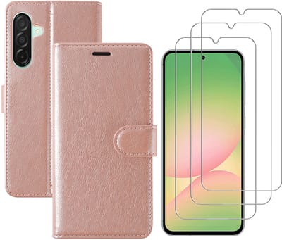 Hoesje geschikt voor Samsung Galaxy A56 bookcase Rosegoud - Met screenprotector tempered glass Galaxy A56 - 3x