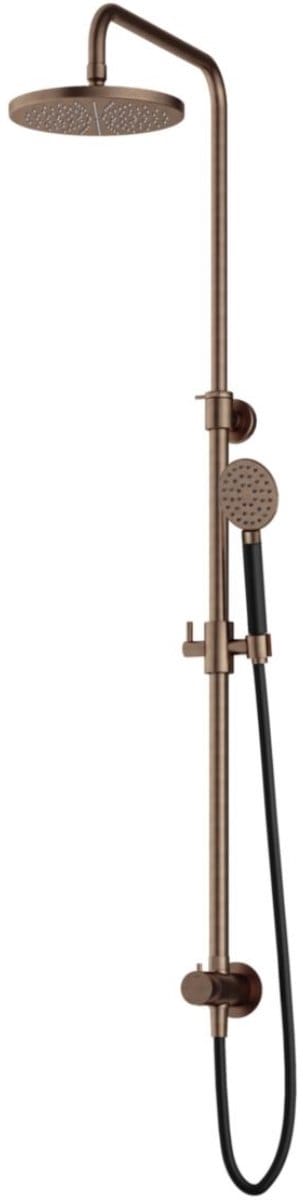 Hotbath Cobber - Stortdoucheset - 200 mm Hoofddouche - 360 mm Hartafstand - Glijstang - Rond Model Handdouche - Verouderd Messing - Verouderd Patina - Opbouw - 1/2 Inch Aansluiting - V01