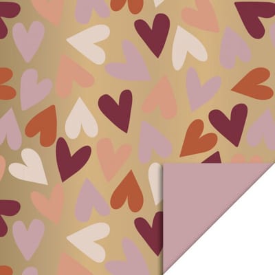 2 Kleine rollen - Cadeaupapier 30 cm - Big Hearts Gold - Faded Pink