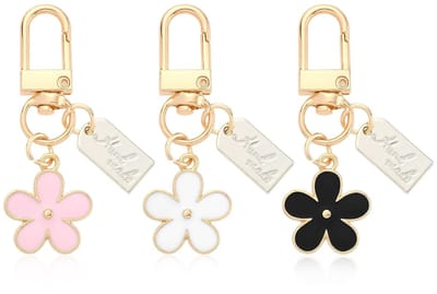 Dailygoods- Sleutelhanger Mini Rugzak - 3 Stuks - Bloem/Sleutellabels - Zinklegering - Glanzende Afwerking - Duurzaam en Slijtvast - Sleutelhangertje