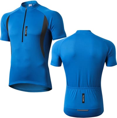 MEETYOO Heren Fietsshirts Korte Mouwen Wielertrui Half Rits Fiets Jersey T-shirts Blauw M - Pack van 1
