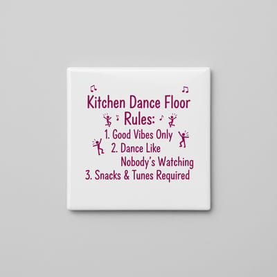 Kitchen Dance Floor Rules Tekst Decoratieve Tegel 15×15 cm – Leuke Wandtegel voor Keuken, Huis & Feest Decor