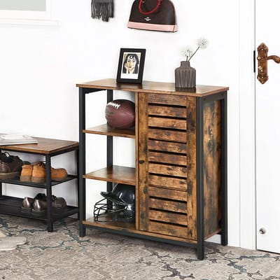 MAZAZU Dressoir - Kast met Deur en Open Vakken - Industrieel - Hout - 70x30x76 cm - Bruin