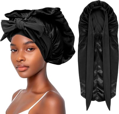 Lange Satijnen Slaapmuts voor Vlechtjes, Zijden Haarbescherming, Vouwbare Slaapbonnet voor Lang Haar en Dames