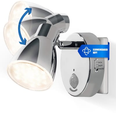 Trango 2635-018 LED-sensor nachtlampje *MILO* met bewegingssensor & automatische functie in chroom Veiligheidslicht direct 230V, fittinglamp, wandlamp, oriëntatielicht, lamp