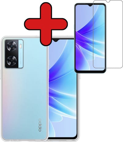 Hoesje - Met Screenprotector - Geschikt voor OPPO A57s - Sterk & Shockproof - Telefoon Hoes - Back Cover - Siliconen Case - Telefoonhoes - Transparant