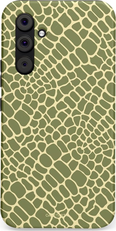 Casetastic hoesje geschikt voor Samsung Galaxy A54 (2023) 5G - Dubbellaagse bescherming - Exotische Groen Geel Krokodillen Schubben - Fashion Case - Saliegroen Beige
