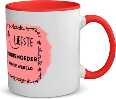 Akyol - liefste bonusmoeder van de wereld koffiemok - theemok - rood - Moeder - de liefste bonusmoeder - moeder cadeautjes - moederdag - verjaardag - geschenk - kado - 350 ML inhoud