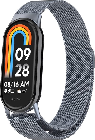 By Qubix - Milanese band - Space grey - Geschikt voor Xiaomi Smart Band 8 / 9 / 10