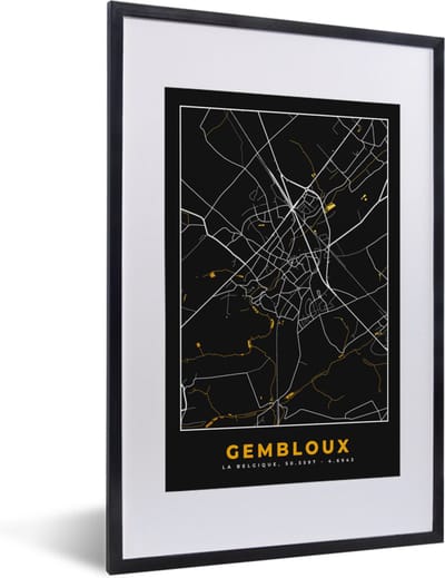 Fotolijst incl. Poster - Gembloux - Stadskaart - Goud - Kaart - Plattegrond - 40x60 cm - Posterlijst