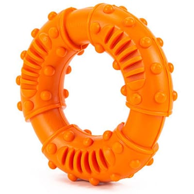 Hond Rubberen Tanden Slijpen Donut Bijtbestendig Antislip Ring Vorm Tanden Poetsen Speelgoed voor Huisdier Rood oranje