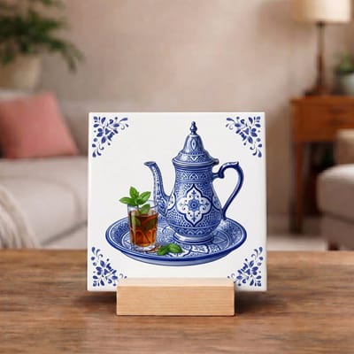 Delftsblauw Tegeltje 11x11 Theepot met Glas – Keuken Decoratie en Origineel Cadeau
