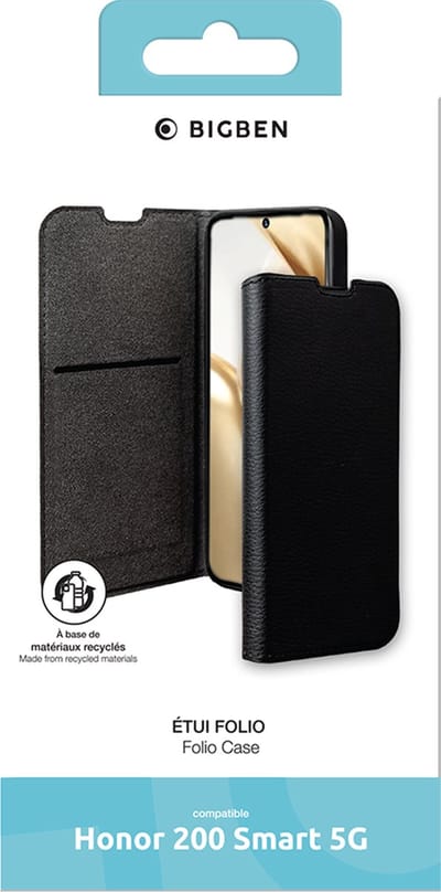 Bigben Connected, Hoesje geschikt voor Honor 200 Smart - Folio Wallet met Standaard, Zwart