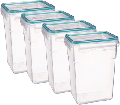 5Five Vershoudbakje TRITON - 4x - deksel met zijklemmen - kunststof - luchtdicht - 13 x 10 x 18 cm - 1400 ml - transparant/blauw
