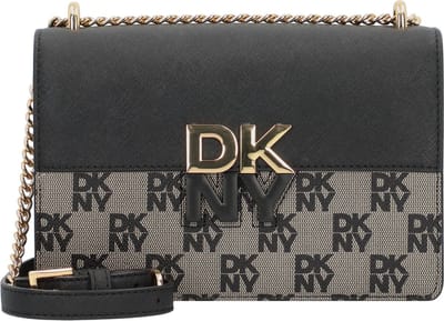 DKNY Leren Schoudertas Echo Chain Flap Crossbody Bag BK Logo - BK Zwart