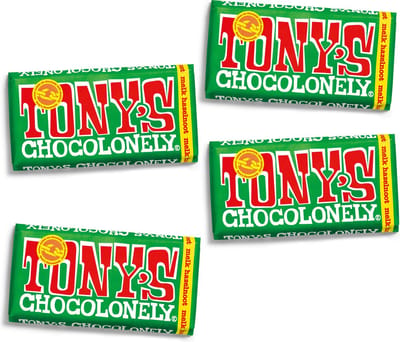 Tony's Chocolonely Melk Hazelnoot Chocolade Reep 4 x 180 gram Chocolade