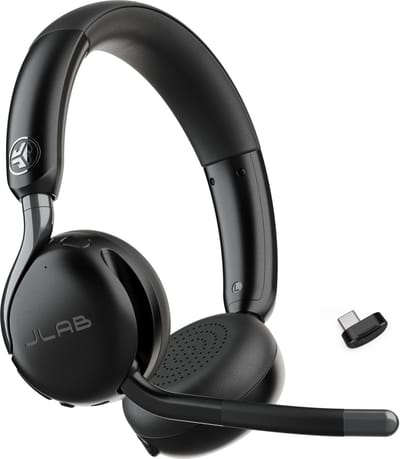 JLab Go Work 3 Draadloze Headset met Microfoon - Noise Cancelling - Bluetooth Multipoint - 70 uur batterijduur - PC Headset Voor Computer en Laptop met USB C - Dongle - Koptelefoon voor het Werk