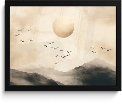 Poster in lijst - Fotolijst 40x30 cm - Posters - Landschap - Japandi - vogel - Posterlijst zwart - Decoratie - Wanddecoratie woonkamer - Muurdecoratie slaapkamer