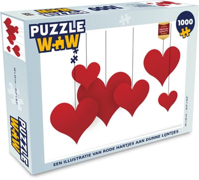 Puzzel Een illustratie van rode hartjes aan dunne lijntjes - Legpuzzel - Puzzel 1000 stukjes volwassenen