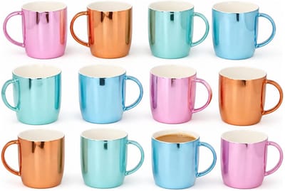 Gerimport Koffie / thee mok Metallic - 12x stuks - multi kleuren - 350 ml - mokken - keramiek