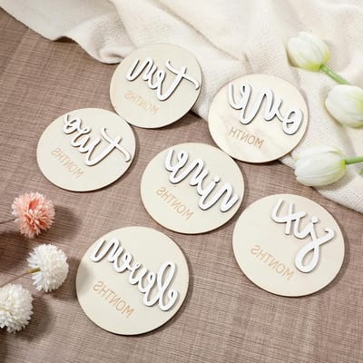 Set van 6 Houten Mijlpaalkaarten voor Baby's, 1-12 Maanden, Maandelijkse Groei Kaarten, Unieke Cadeaus voor Ouders en Aankomende Moeders