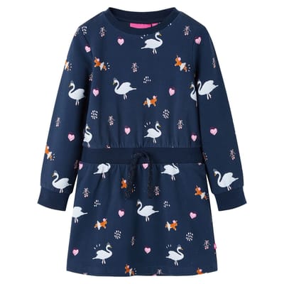 vidaXL-Kinderjurk-met-lange-mouwen-zwanenprint-140-marineblauw