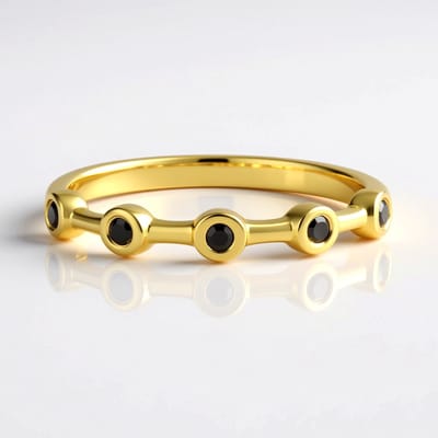 Cavill - Zilveren ring met 5 zwarte diamanten 0 087 ct - 925 Sterling zilver verguld - Ronde briljant zetting - Elegante moderne ring maat 18 19 20