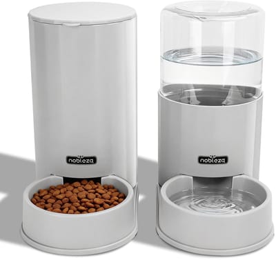 Nobleza Automatische Dierenvoederset - Set van 2 - Voerbak - Fontein kat - Dier Voeder - Grijs