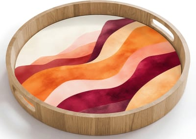 Dienblad rond 40x40 cm - Schootdienblad hout - Abstract - Landschap - Golven - Borrelplank rechthoek - Plateau houten dienbladen