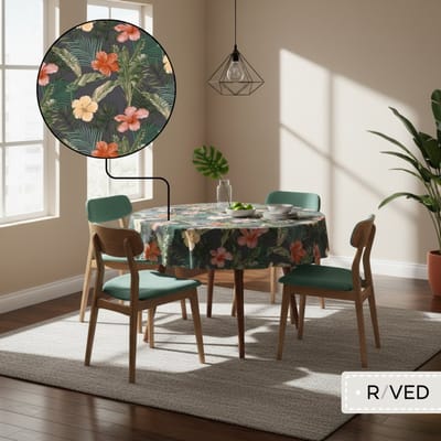 Raved Rond Tafelzeil Ø 140 cm - Jungle Geel - PVC - Afwasbaar