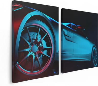 Artaza Canvas Schilderij Tweeluik Moderne Sportwagen Auto  - 120x80 - Foto Op Canvas - Canvas Print