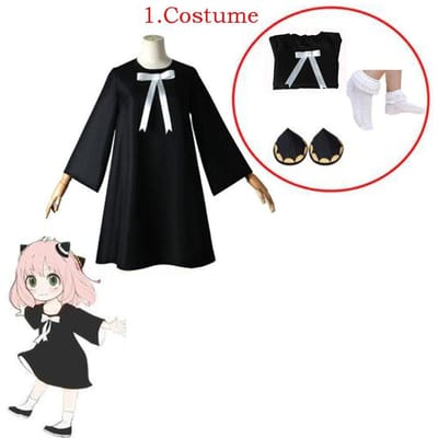 Anya Forger Cosplay Jurk Anime Spy X Family Forger Anya Cosplay Pruik Zwarte Jurk Sokken Pop Halloween Kostuums voor Meisjes Vrouwen 160 black