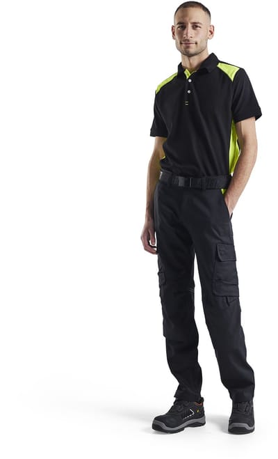 Blaklader Industrie werkbroek stretch met kniezakken 1448-1832 - Zwart/High Vis Geel - C144