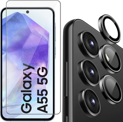 Screenprotector & Camera Protector geschikt voor Samsung Galaxy A55 - Glas