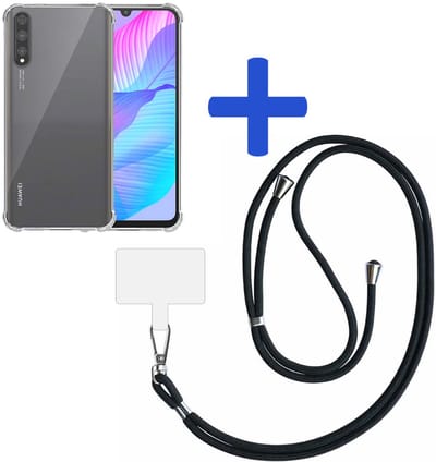 Smartphonica Telefoonhoesje Geschikt voor Huawei Y8P - P Smart S - Enjoy 10S Transparant Schokbestendig met Afneembaar Universeel Telefoonkoord - Backcover Case Siliconen ShockProof with Lanyard