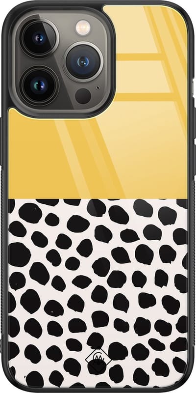 Casimoda® hoesje - Geschikt voor iPhone 13 Pro - Abstract Geel - Luxe Hard Case Zwart - Backcover telefoonhoesje - Geel
