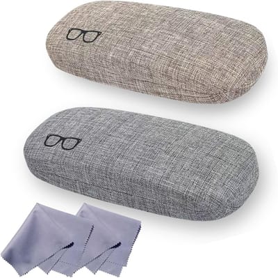 Stylish Hard Shell Glasses Case - 2 Pack Portable Hard Glasses Case - Gemaakt van Linnen - Perfect voor Leesbril en Kleine Zonnebril - Inclusief Brilcase en Hard Case