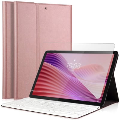 Hoes met toetsenbord geschikt voor Lenovo Tab 10.1 inch 2025 - Screen Protector GlassGuard - Keyboard Book Case Cover Hoesje Rose & Screenprotector