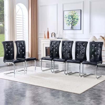 REDOM - Eetkamerstoelen Set Van 4 - Gevoerd Met Rugleuning - Retro - Eetkamer - Metaal En PVC - Zwart