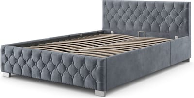 Gestoffeerd Bed Nizza - 180 x 200 cm - Grijs - LED Verlichting & Bedlade