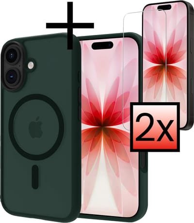 Hoesje - Met 2x Screenprotector - Geschikt voor Apple iPhone 17 - Magsafe Compatible - Sterk & Shockproof - Back Cover - Shock Proof Case - Telefoon Hoes - Donkergroen