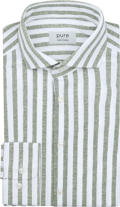 Pure Shirt Linen Optics Streep Groen - Maat 40 - Heren - Overhemden Casual