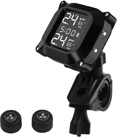 Bandenspanningsmeter, TPMS-bandenspanningscontrolesysteem, autoveiligheidsmonitor met LCD-scherm en 2 externe sensoren, draadloze motorfietsbandspanningsmeter met verstelbare hoek - waterdicht