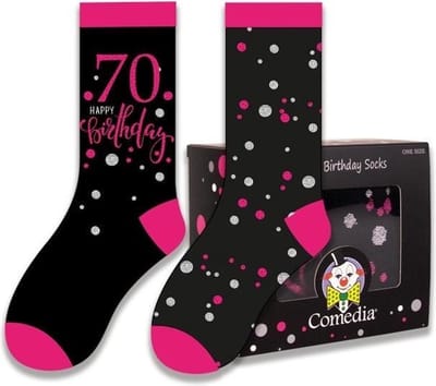 Witbaard Cadeausokken 70 Jaar Polykatoen Zwart/roze 2-delig