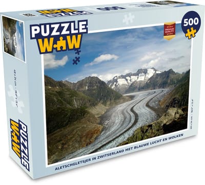 Puzzel Aletschgletsjer in Zwitserland met blauwe lucht en wolken - Legpuzzel - Puzzel 500 stukjes