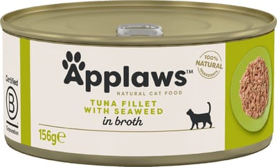 Applaws CAT Blik Tuna Fillet & Seaweed 156 gr Multipack 24 Stuks + Gratis Schuurman Snack