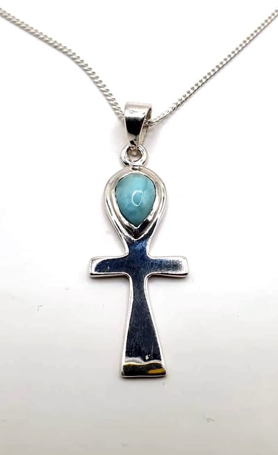 Zilveren ankh larimar hanger(3094LR-45cm)